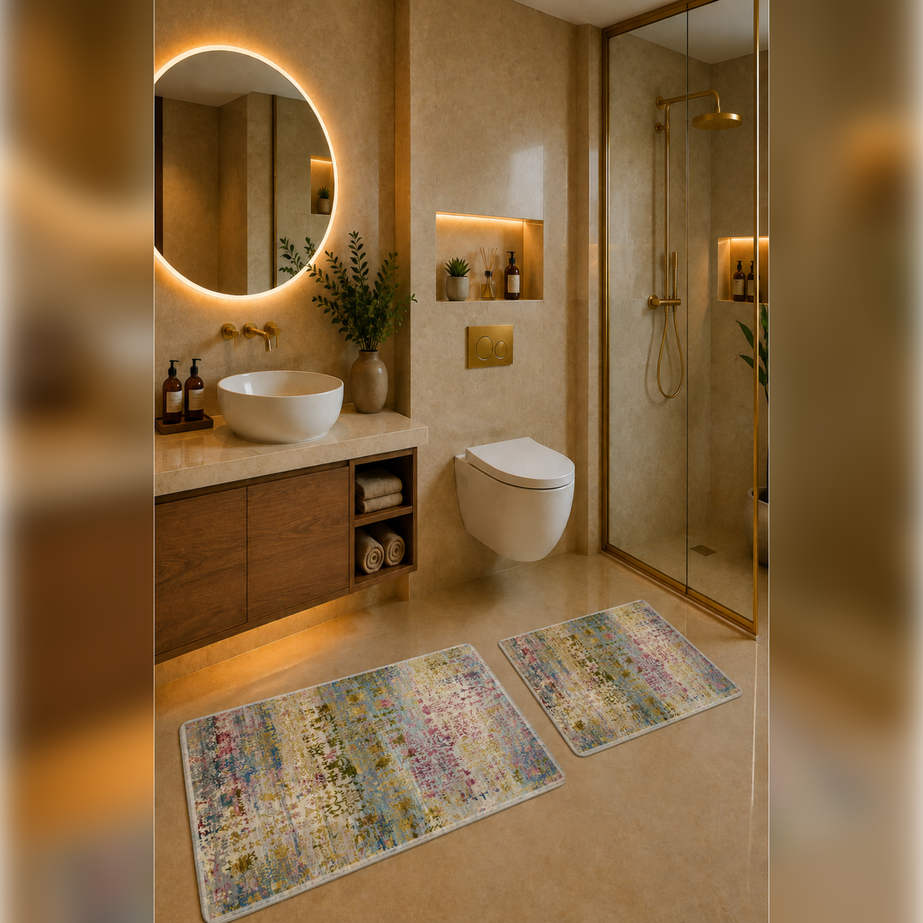 Banyo Paspası 2'li Set Kaymaz Tabanlı ve Yıkanabilir 60x90 Cm - 50x60 Cm