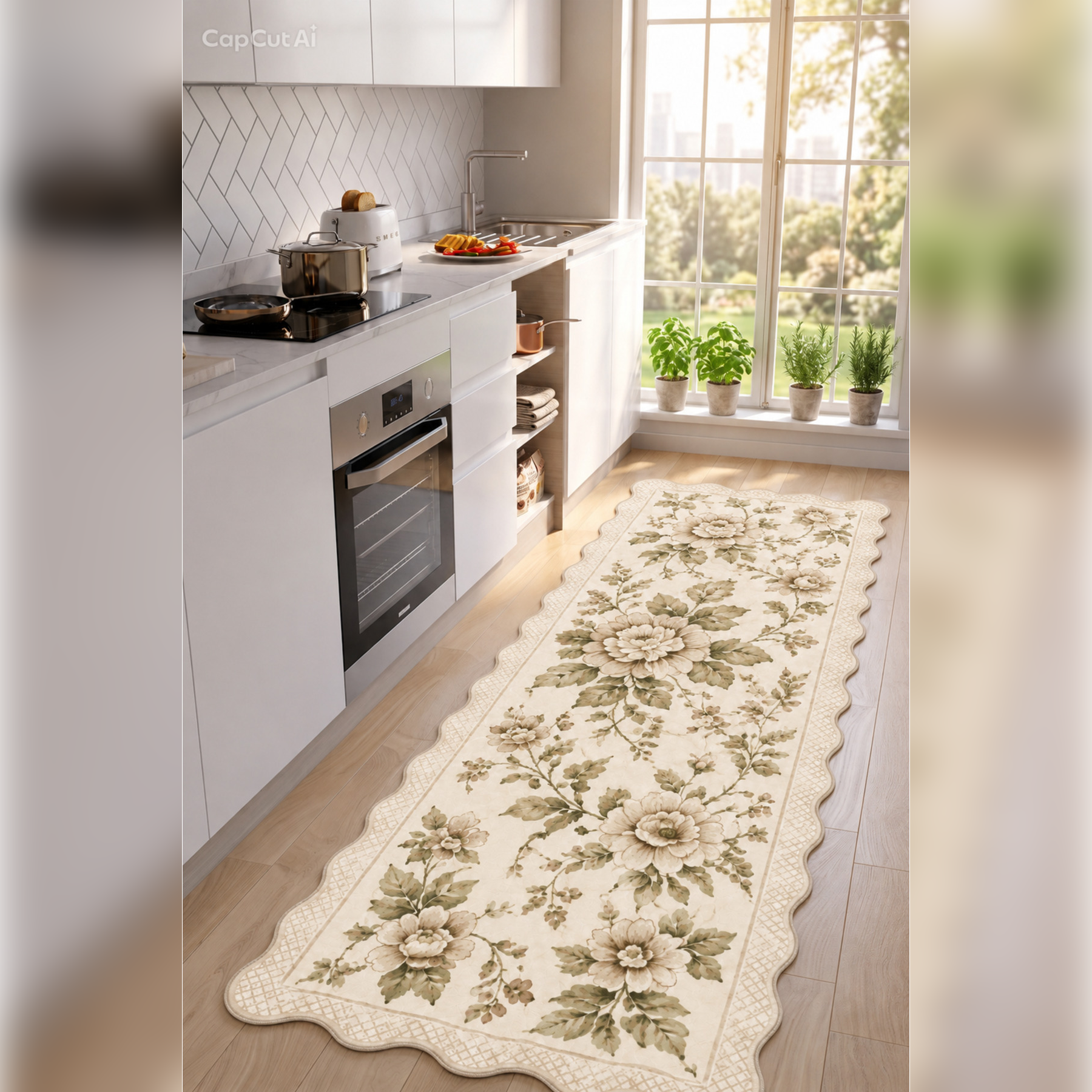 Botanica Luxe Collection English Rose Kişiye Özel Üretim Dekoratif Kaymaz Taban MUTFAK Halısı – Dijital Baskı, Yıkanabilir, Farklı Ölçü Seçenekleri