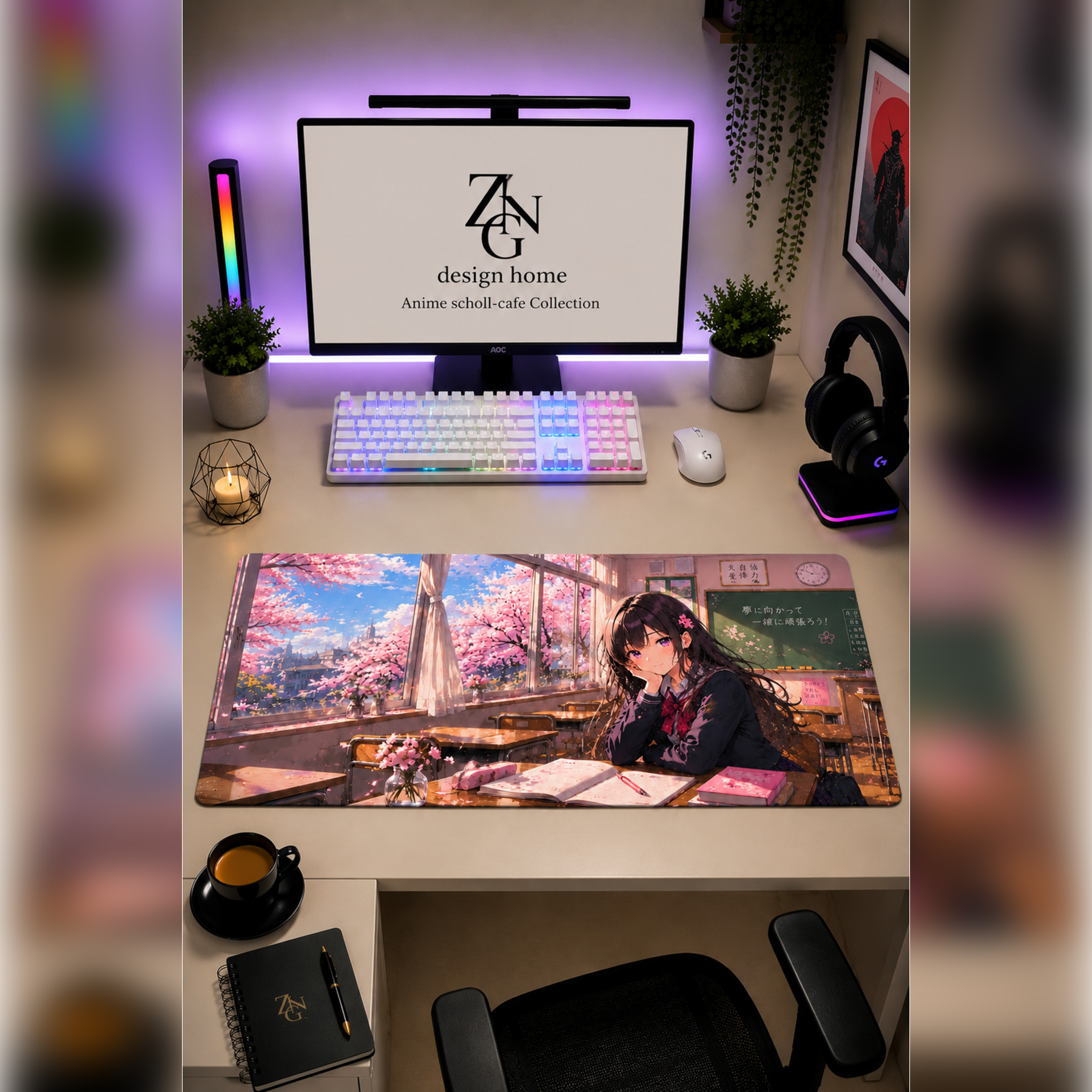 Anime scholl-cafe Collection 80x40 cm Büyük Boy Gaming Mousepad Kaymaz Taban Deskmat