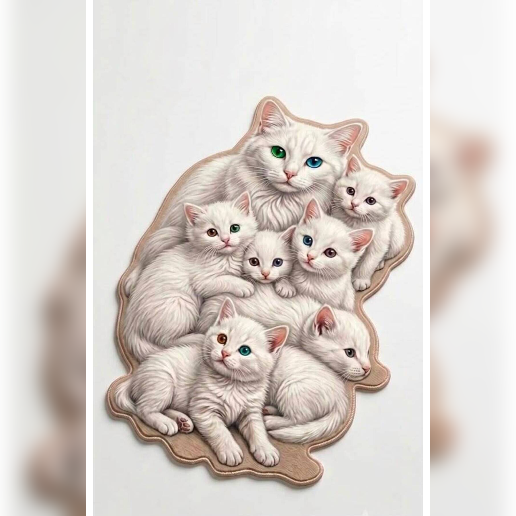 Dijital Baskılı Kaymaz Taban Yıkanabilir Renkli Kedi figürlü asimetrik kesim evcil hayvan mama paspası 60x90cm