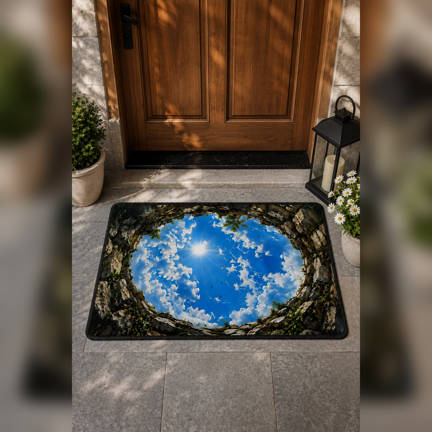Sonsuz Gökyüzü 3D İllüzyon Kapı Önü Paspası 70×50 cm -60 x 90 cm – Kaymaz Taban – Kişiye Özel Tasarım Seçeneği