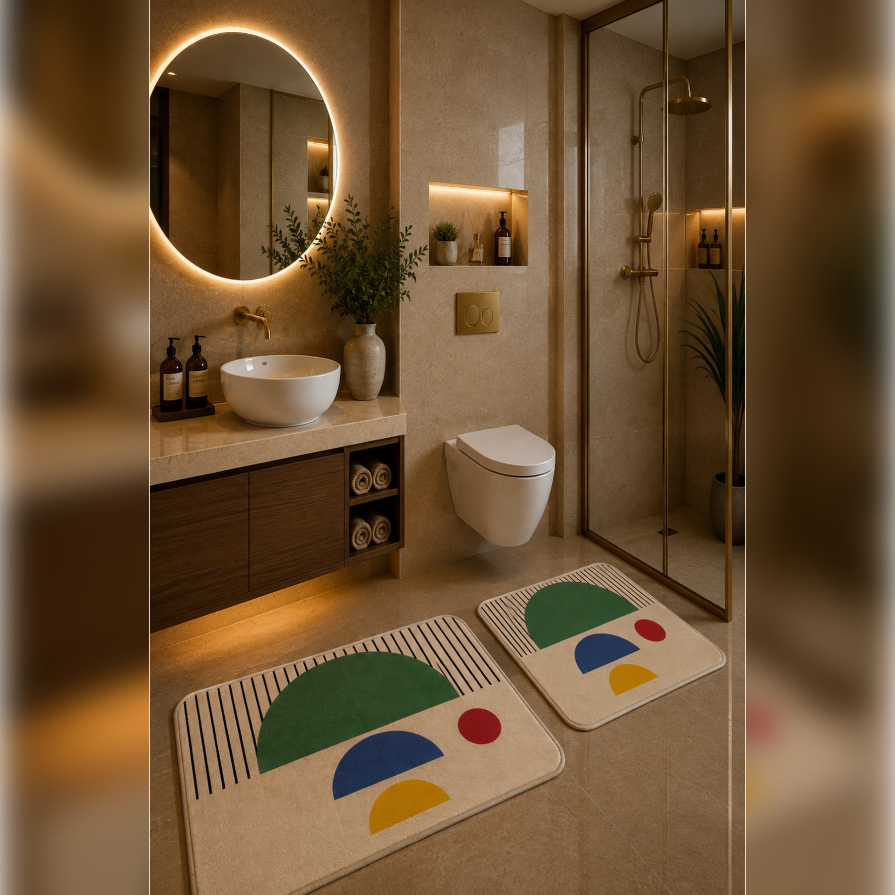 Banyo Paspası 2'li Set Kaymaz Tabanlı ve Yıkanabilir 60x90 Cm - 50x60 Cm