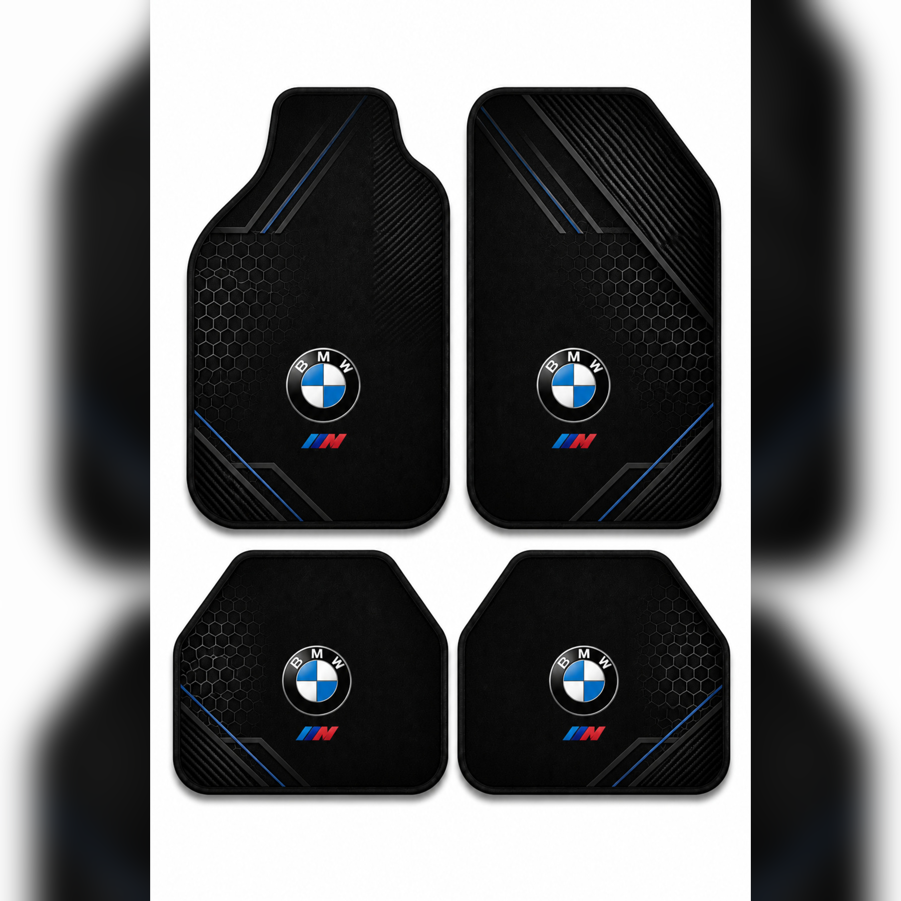 BMW M Tasarımlı Universal Premium Araç İçi Oto Paspası 4'lü Set – Tüm Araç Modellerine Uyumlu-Kaymaz DOT Taban