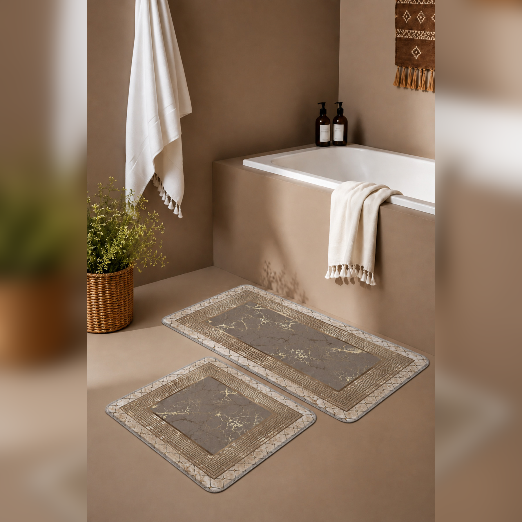 Banyo Paspası 2'li Set Kaymaz Tabanlı ve Yıkanabilir 60x90 Cm - 50x60 Cm