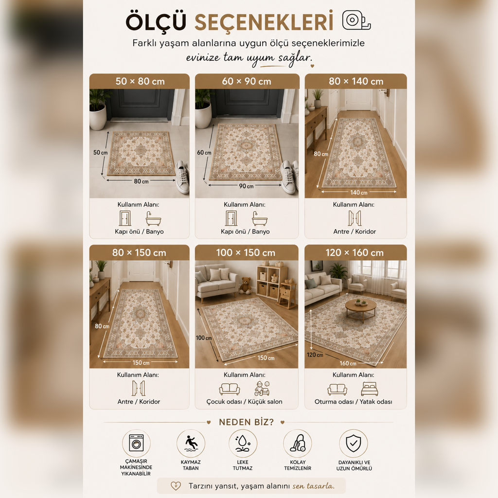 Home Royal Magnolia Krem Çiçek Desenli Modern Kaymaz Dijital Baskı Halı