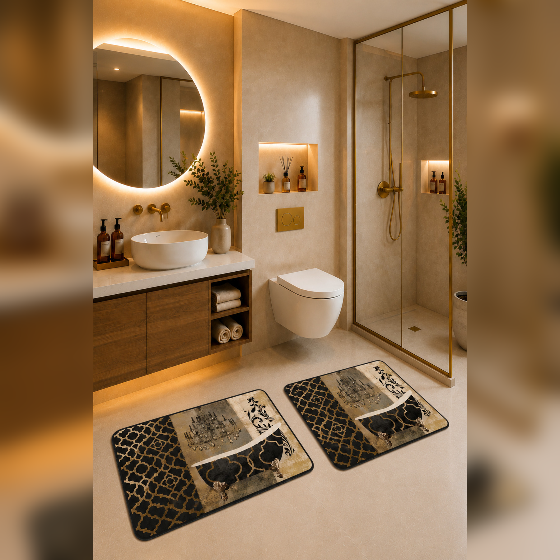 Banyo Paspası 2'li Set Kaymaz Tabanlı ve Yıkanabilir 60x90 Cm - 50x60 Cm