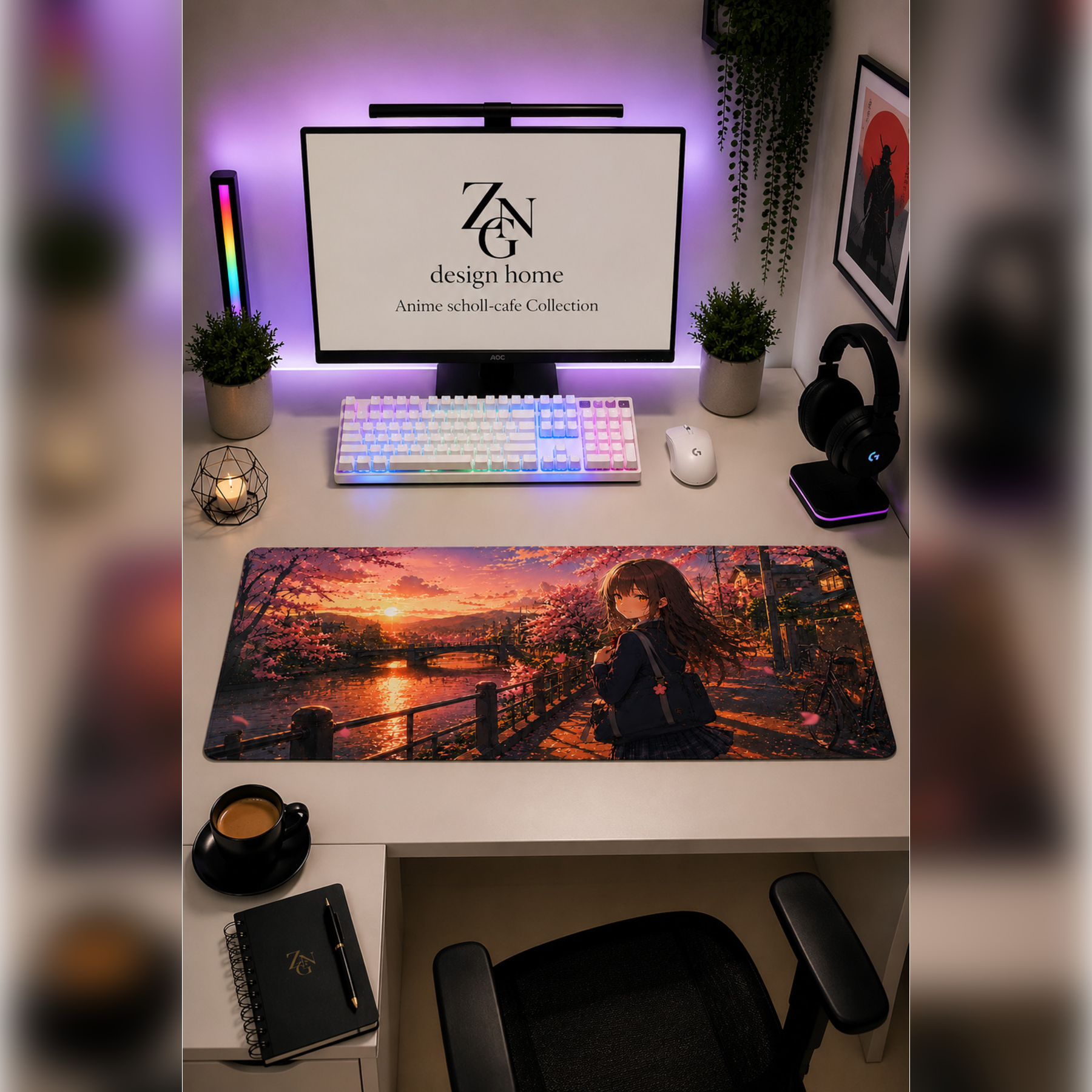 Anime scholl-cafe Collection 80x40 cm Büyük Boy Gaming Mousepad Kaymaz Taban Deskmat