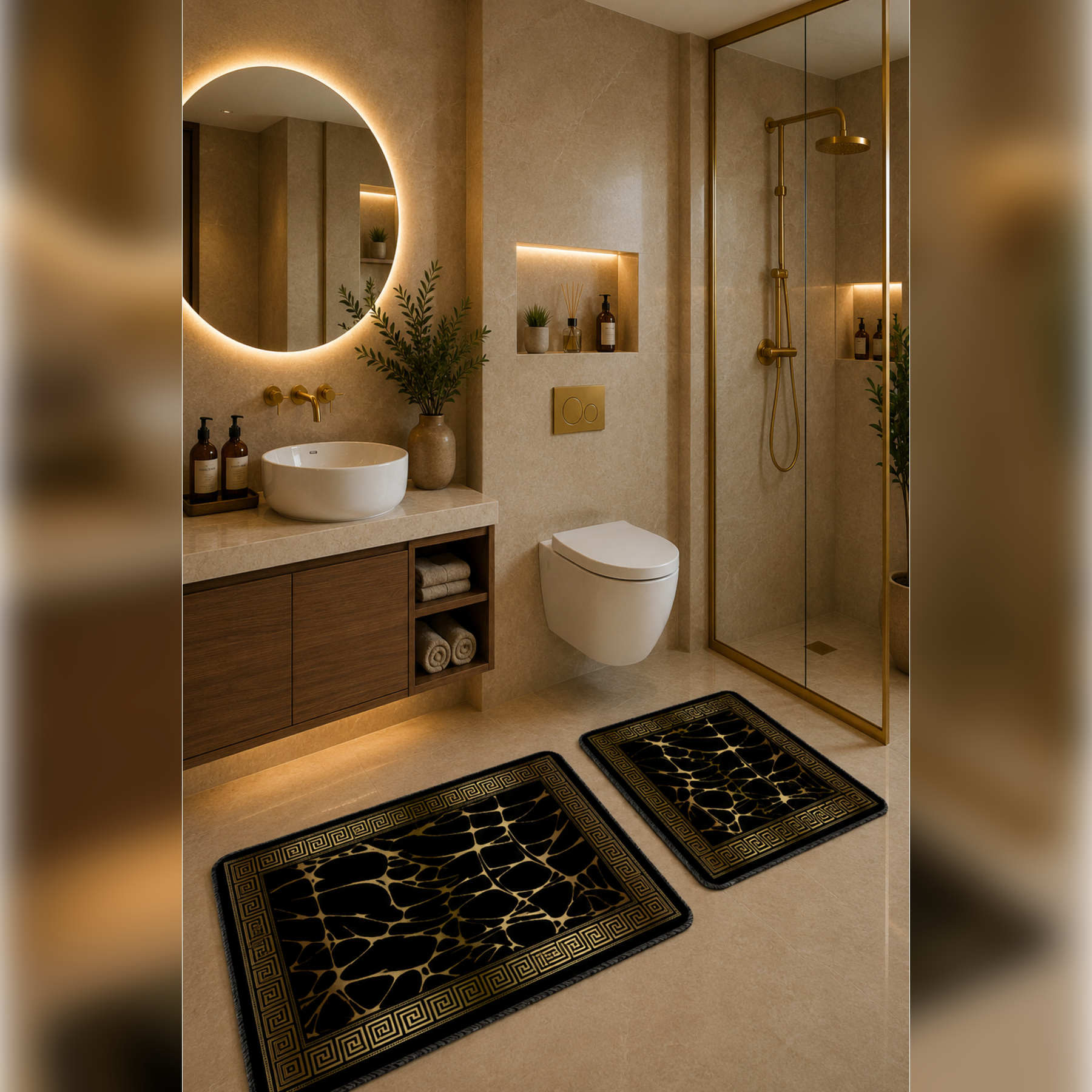 Banyo Paspası 2'li Set Kaymaz Tabanlı ve Yıkanabilir 60x90 Cm - 50x60 Cm