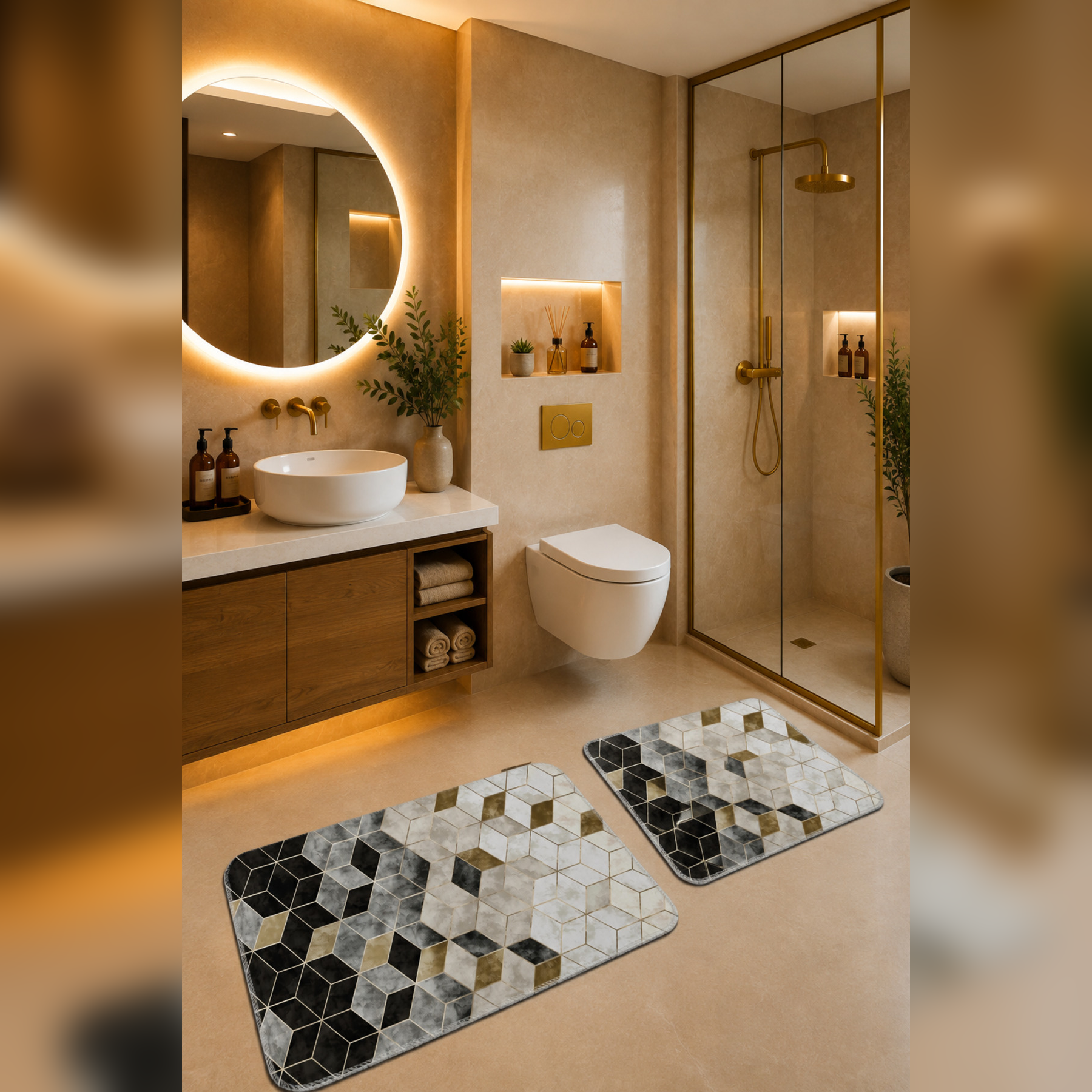 Banyo Paspası 2'li Set Kaymaz Tabanlı ve Yıkanabilir 60x90 Cm - 50x60 Cm