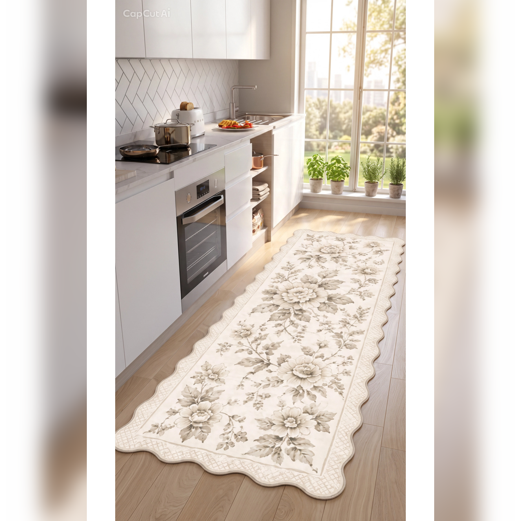 Botanica Luxe Collection English Rose Kişiye Özel Üretim Dekoratif Kaymaz Taban MUTFAK Halısı – Dijital Baskı, Yıkanabilir, Farklı Ölçü Seçenekleri