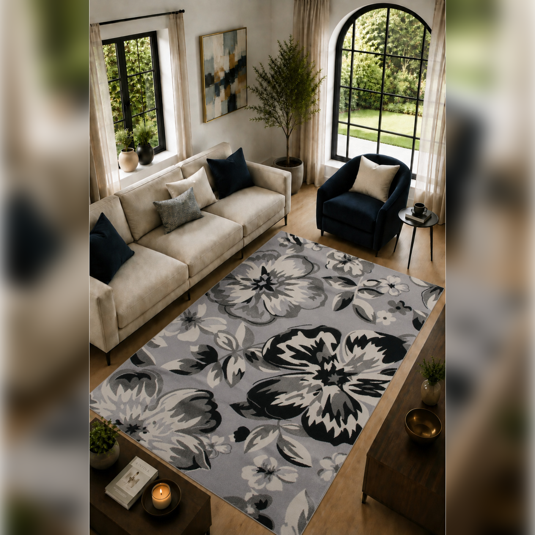 Flora Bloom Collection Çiçek Desenli Salon halı