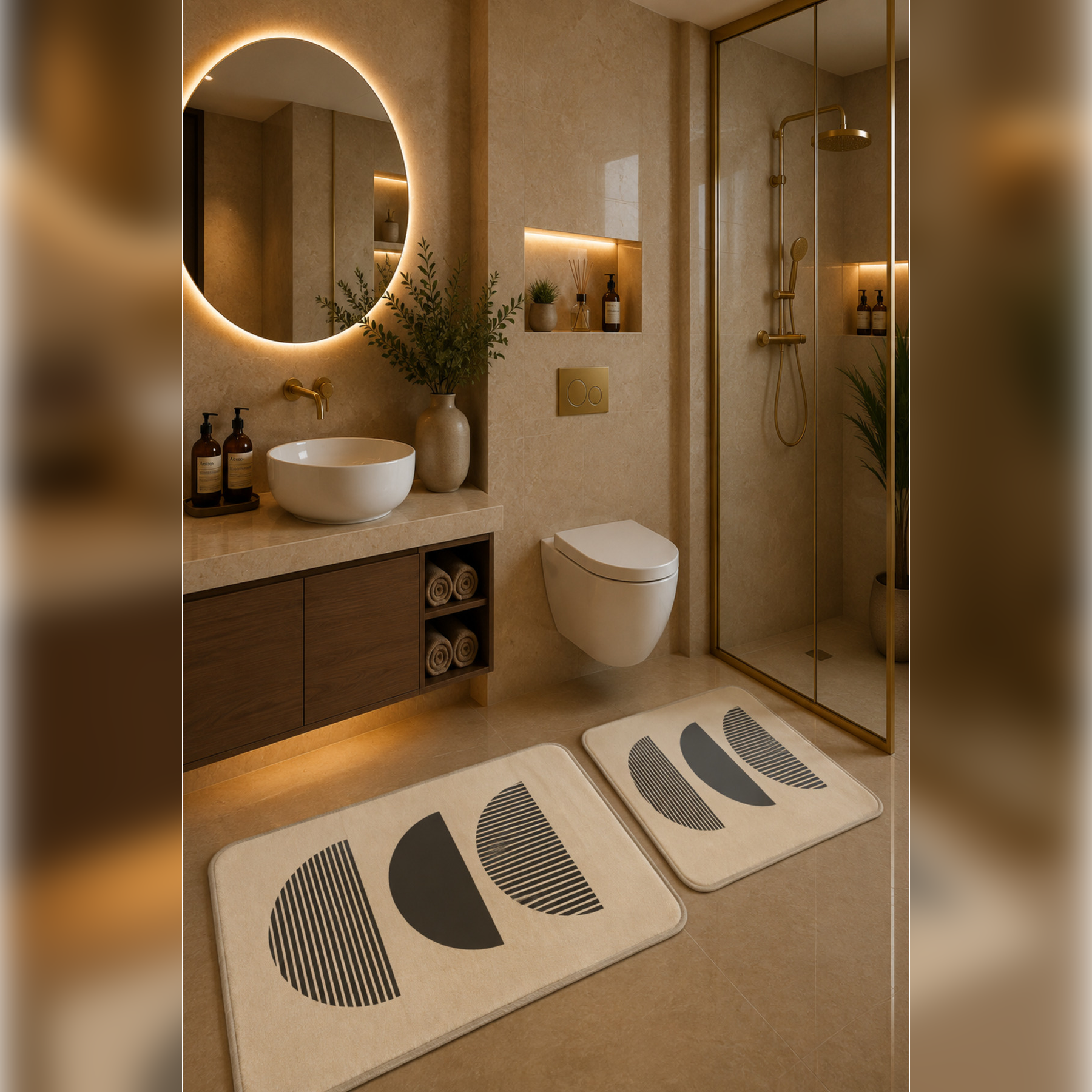 Banyo Paspası 2'li Set Kaymaz Tabanlı ve Yıkanabilir 60x90 Cm - 50x60 Cm