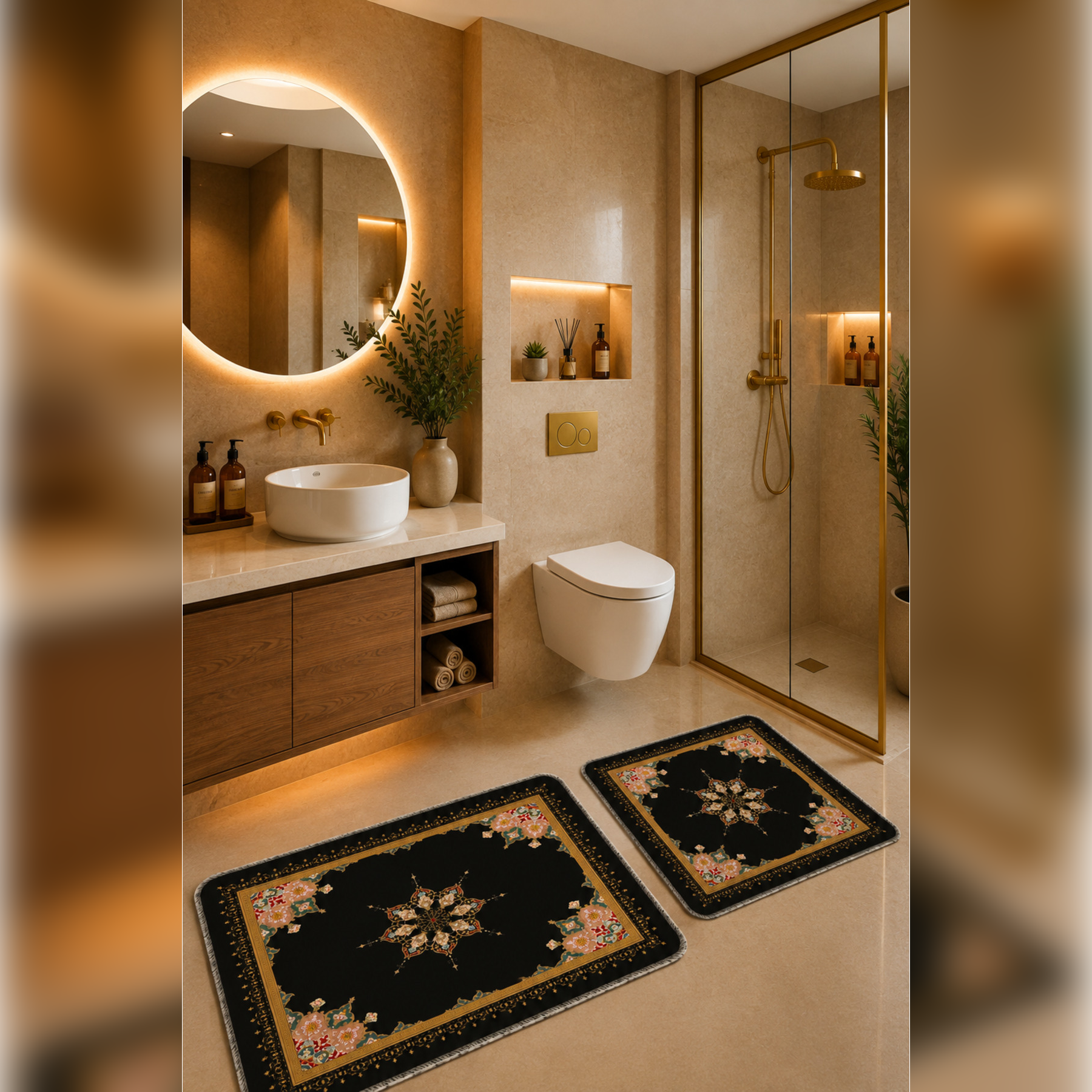 Banyo Paspası 2'li Set Kaymaz Tabanlı ve Yıkanabilir 60x90 Cm - 50x60 Cm