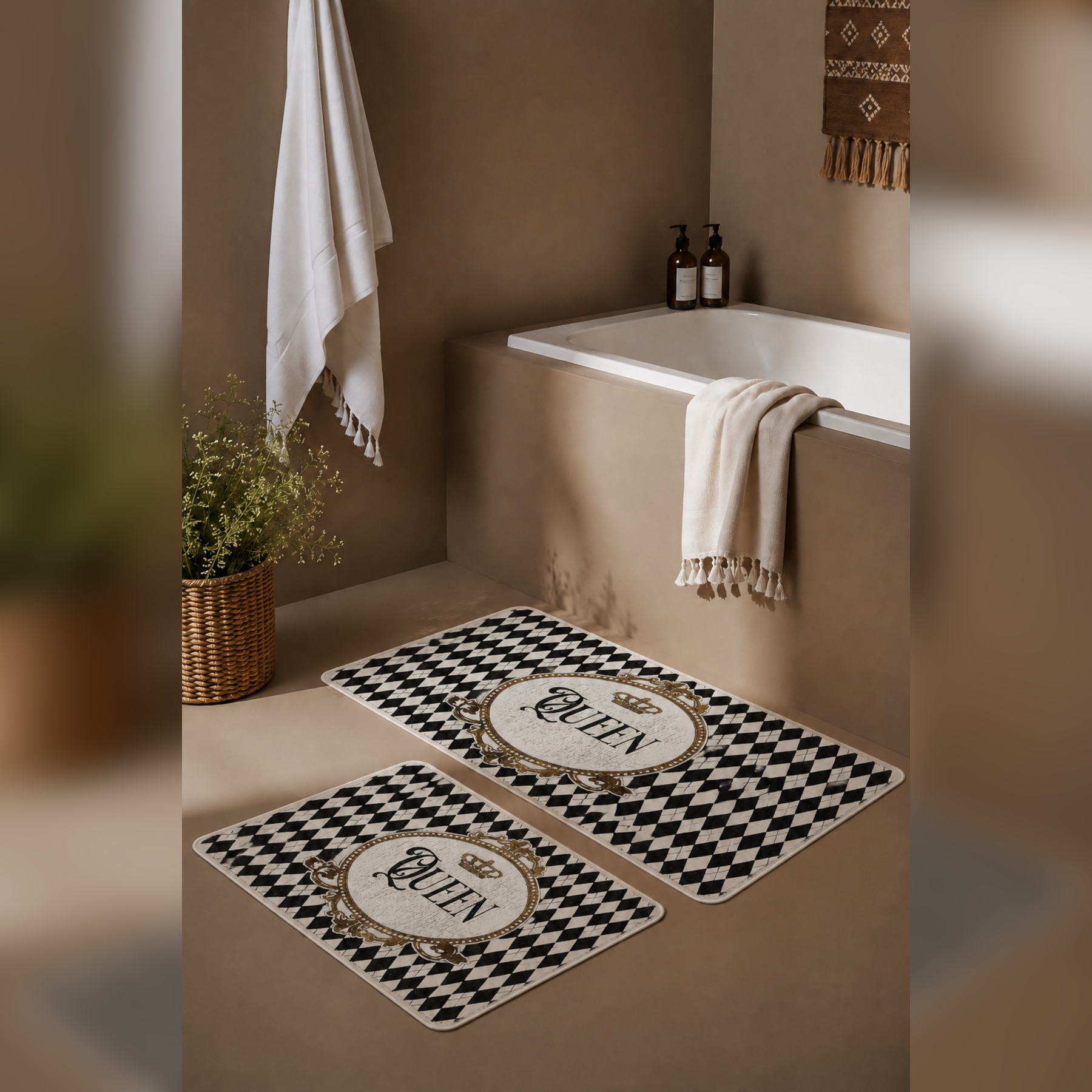 Banyo Paspası 2'li Set Kaymaz Tabanlı ve Yıkanabilir 60x90 Cm - 50x60 Cm