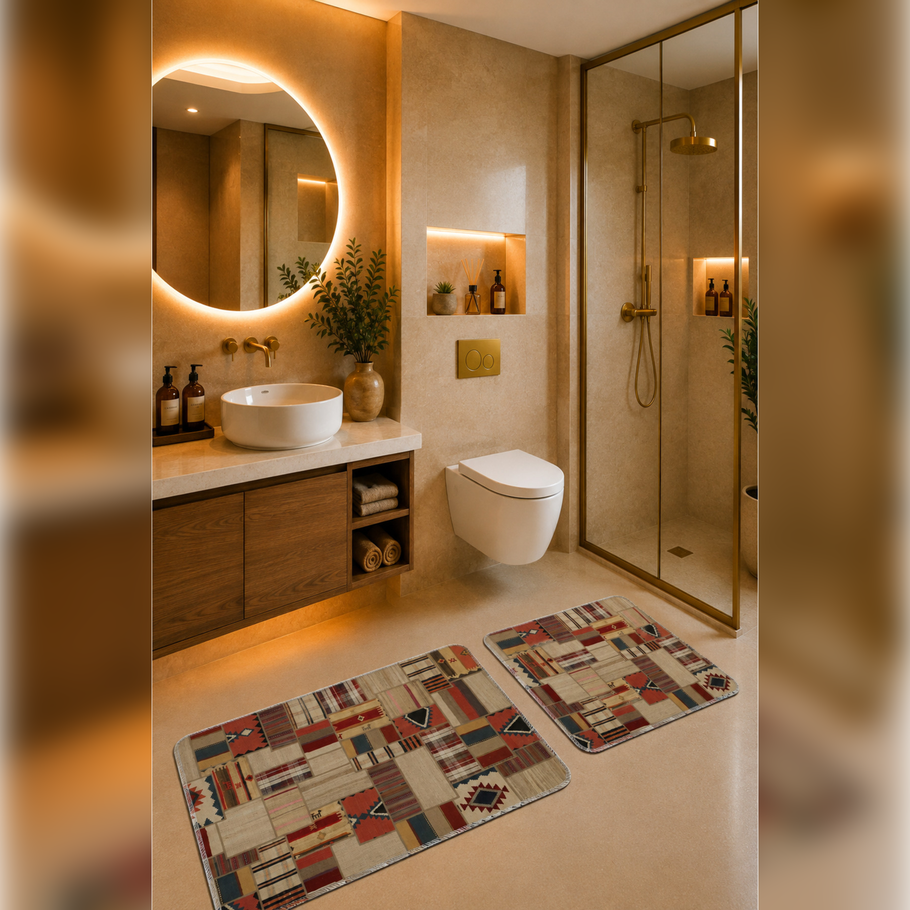 Banyo Paspası 2'li Set Kaymaz Tabanlı ve Yıkanabilir 60x90 Cm - 50x60 Cm