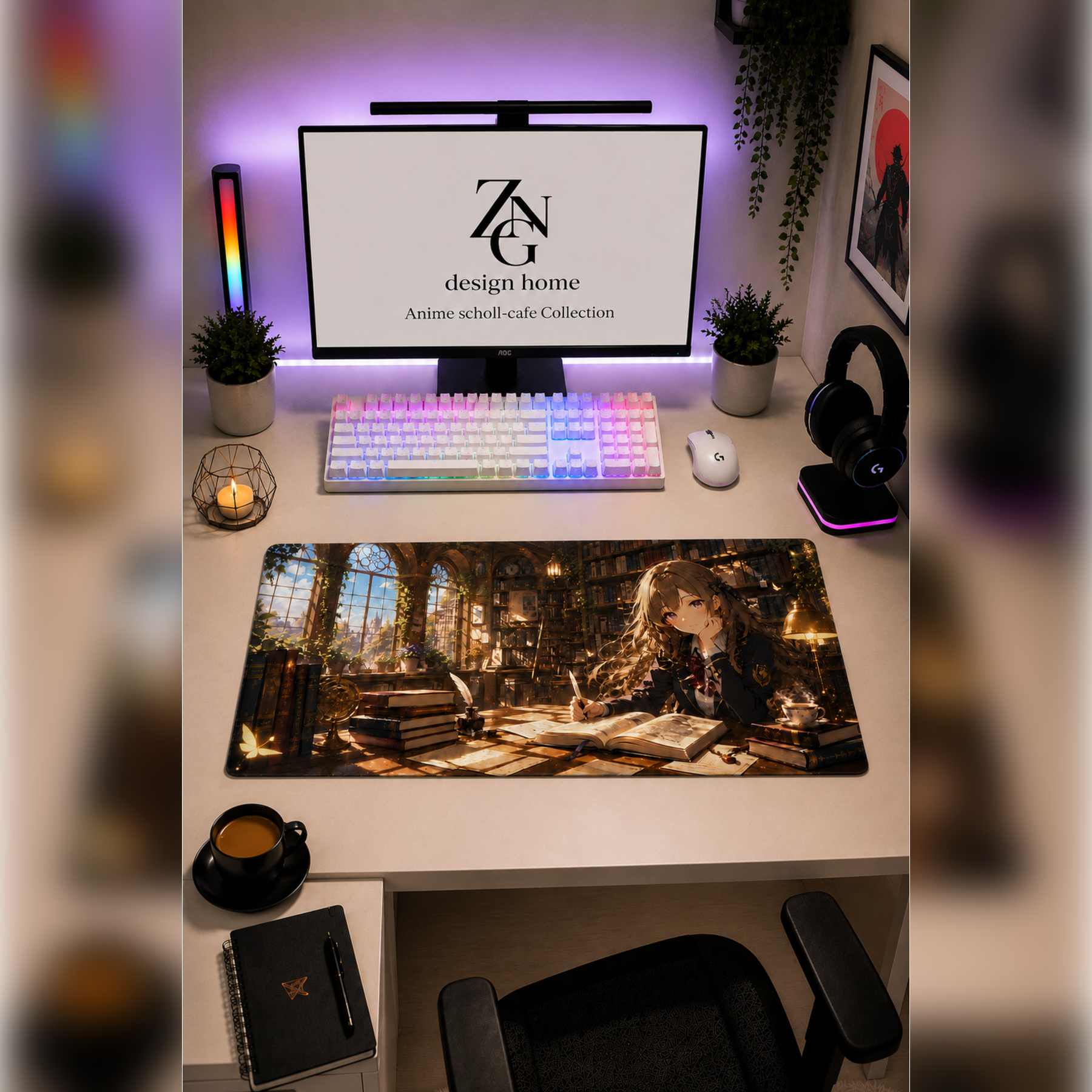 Anime scholl-cafe Collection 80x40 cm Büyük Boy Gaming Mousepad Kaymaz Taban Deskmat