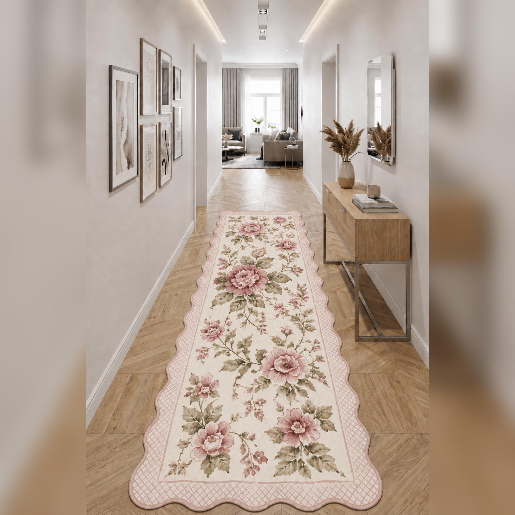 Botanica Luxe Collection English Rose Kişiye Özel Üretim Dekoratif Kaymaz Taban Antre/Hol Halısı – Dijital Baskı, Yıkanabilir, Farklı Ölçü Seçenekleri