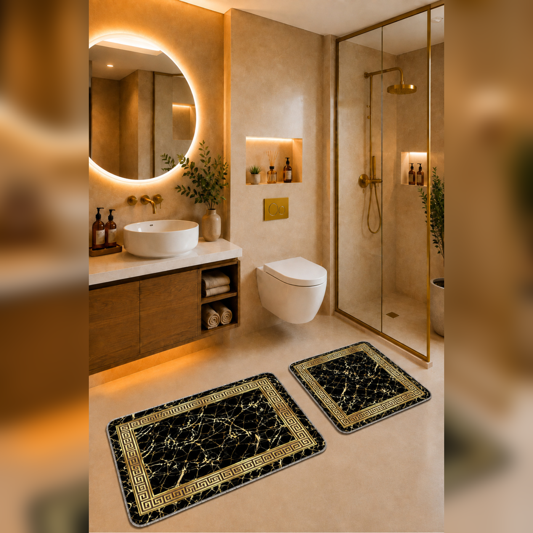 Banyo Paspası 2'li Set Kaymaz Tabanlı ve Yıkanabilir 60x90 Cm - 50x60 Cm