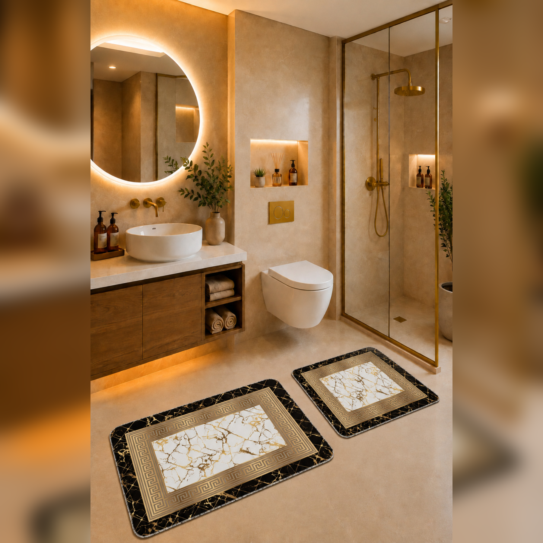 Banyo Paspası 2'li Set Kaymaz Tabanlı ve Yıkanabilir 60x90 Cm - 50x60 Cm