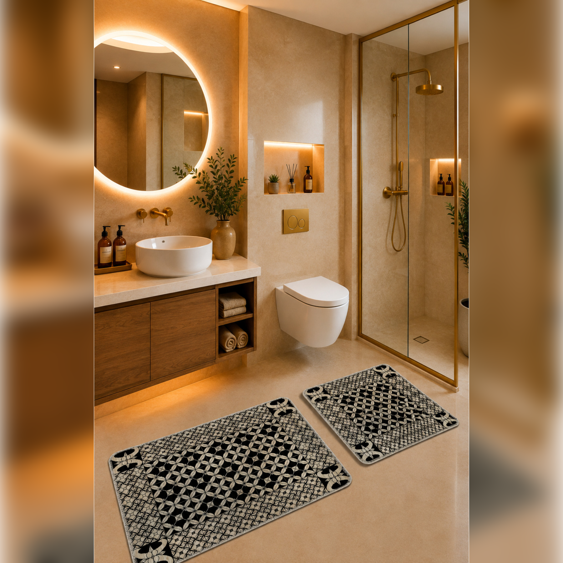 Banyo Paspası 2'li Set Kaymaz Tabanlı ve Yıkanabilir 60x90 Cm - 50x60 Cm