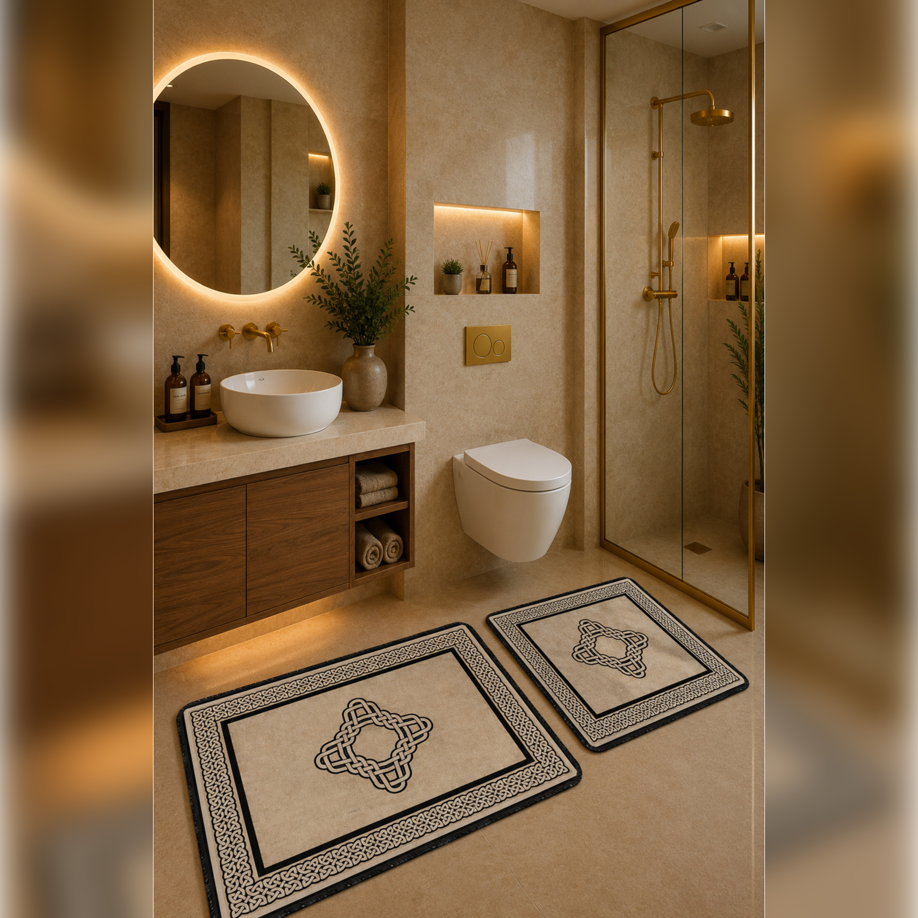 Banyo Paspası 2'li Set Kaymaz Tabanlı ve Yıkanabilir 60x90 Cm - 50x60 Cm