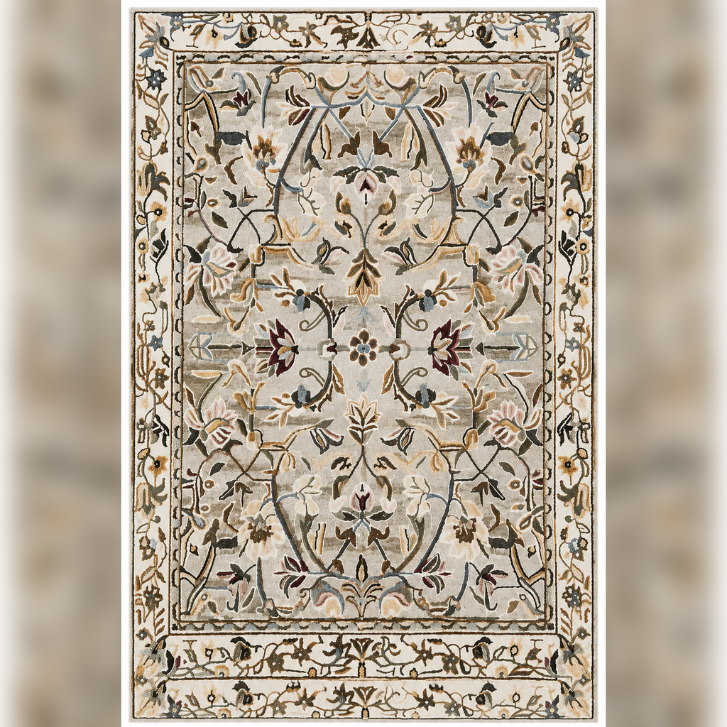 Home Royal Magnolia Krem Çiçek Desenli Modern Kaymaz Dijital Baskı Halı