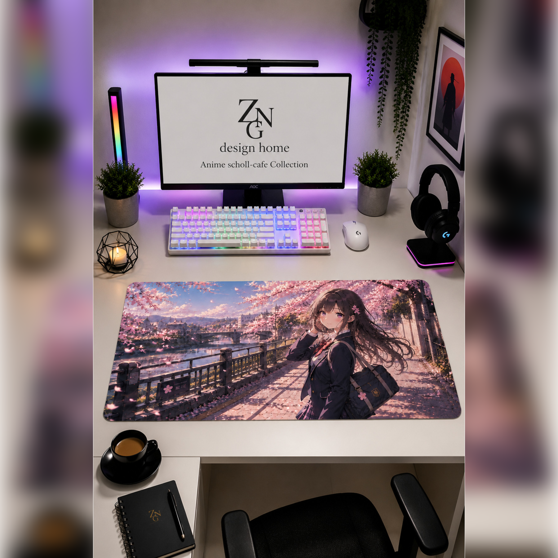 Anime scholl-cafe Collection 80x40 cm Büyük Boy Gaming Mousepad Kaymaz Taban Deskmat