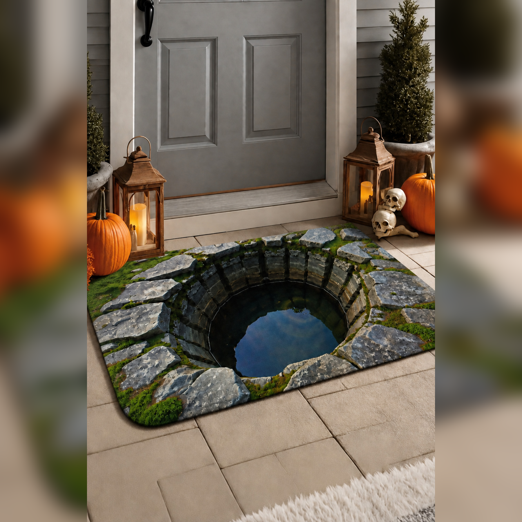 Yosunlu Sonsuzluk Kuyusu 3D İllüzyon Kapı Önü Paspası 70×50 cm -60 x 90 cm – Kaymaz Taban – Kişiye Özel Tasarım Seçeneği
