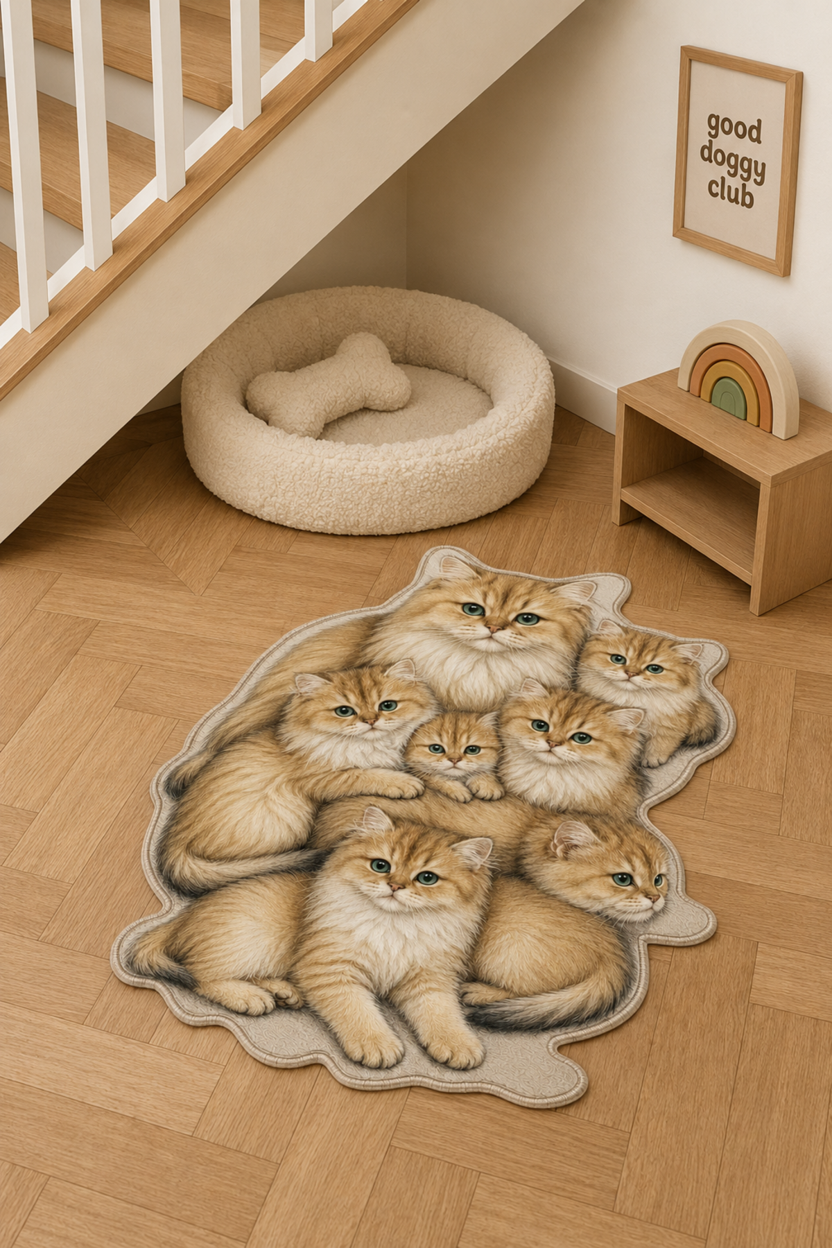 British Longhair Golden Shaded Kedi Figürlü Mama Halısı ve Paspası, Kaymaz Yıkanabilir, Farklı Ölçü - oda mock-up görseli