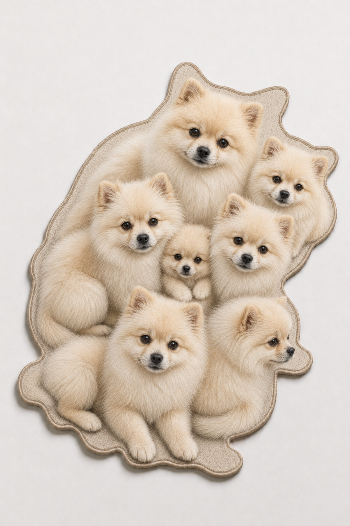 Pomeranian Krem Köpek Figürlü Mama Halısı ve Paspası, Kaymaz Yıkanabilir, Farklı Ölçü - beyaz zeminli ürün görseli