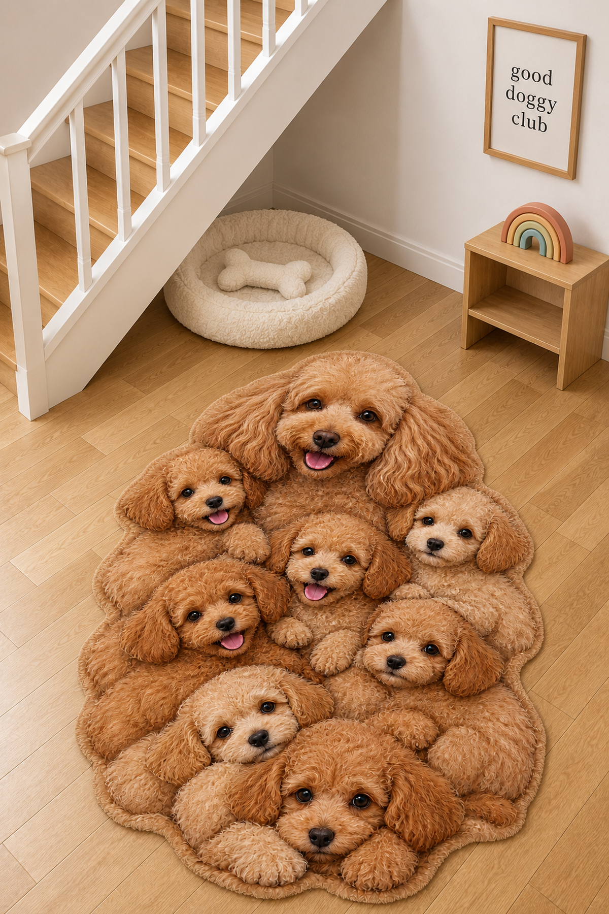 Toy Poodle Bal Rengi Köpek Figürlü Mama Halısı ve Paspası, Kaymaz Yıkanabilir, Farklı Ölçü - oda mock-up görseli