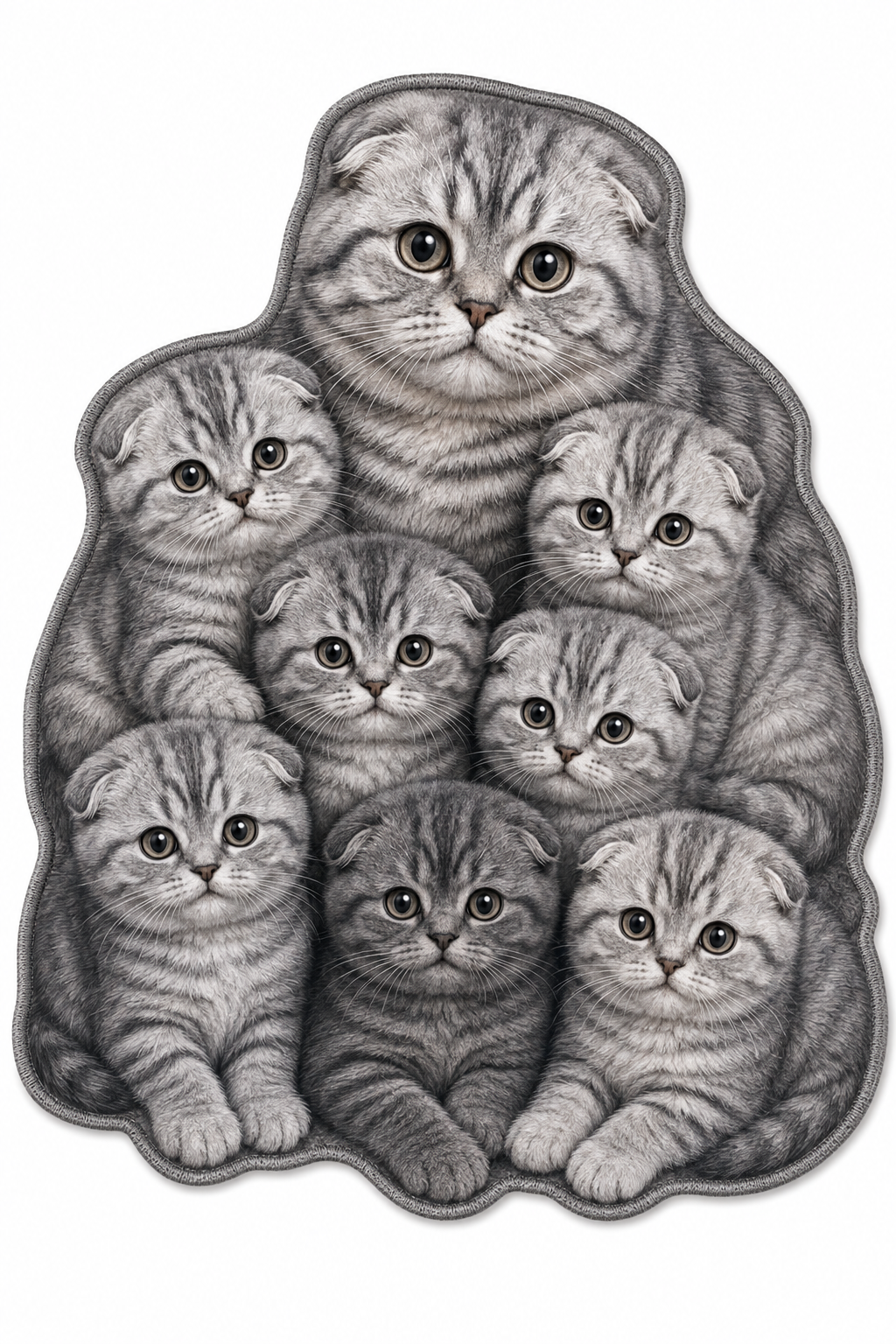 Scottish Fold Gri Kedi Figürlü Mama Halısı ve Paspası, Kaymaz Yıkanabilir, Farklı Ölçü - beyaz zeminli ürün görseli