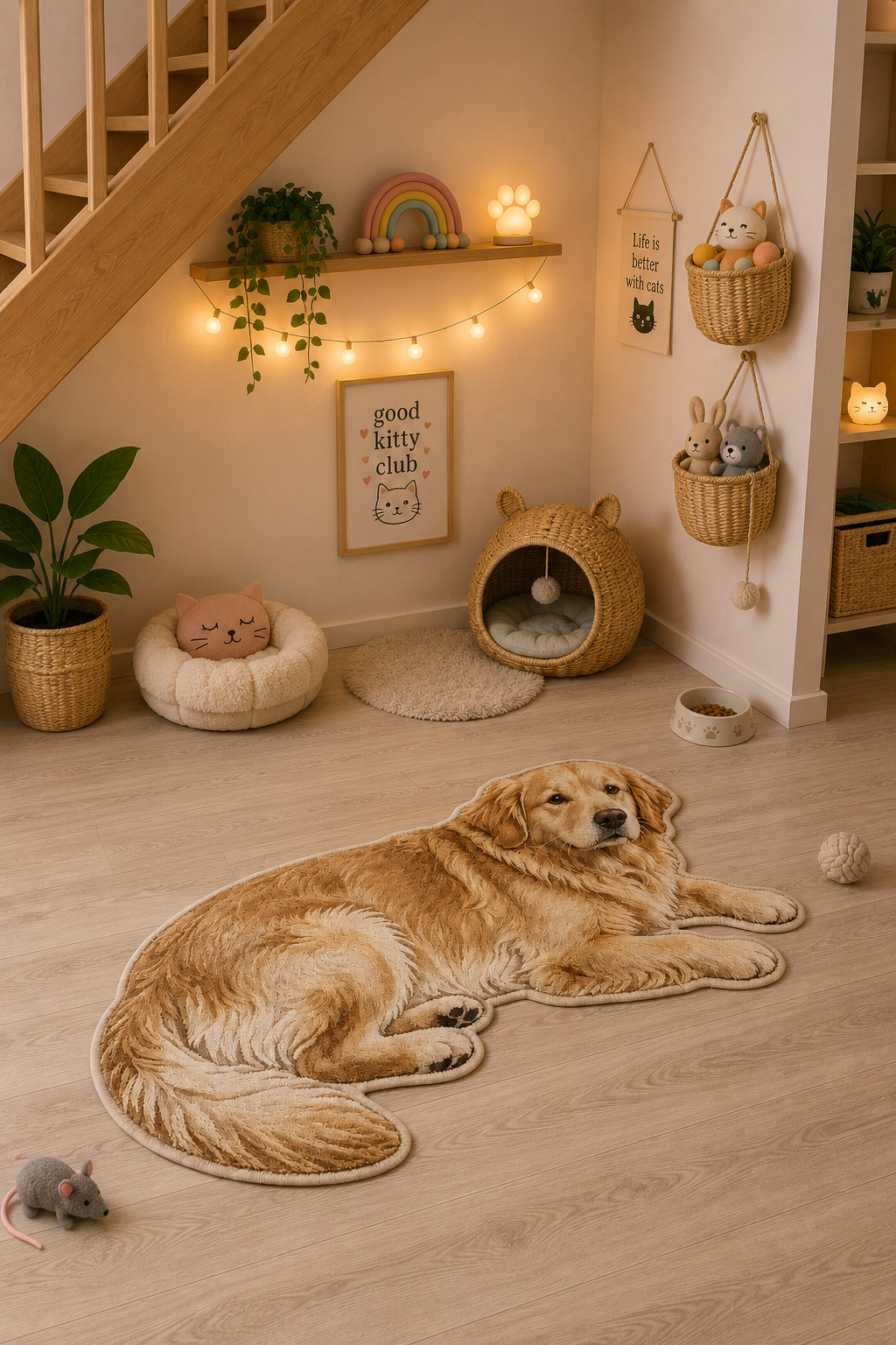 Golden Retriever Golden-Krem Köpek Figürlü Mama Halısı ve Paspası, Kaymaz Yıkanabilir, Farklı Ölçü - oda mock-up görseli