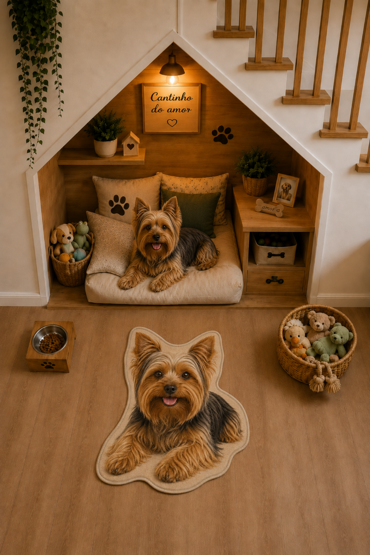 Yorkshire Terrier Figürlü Mama Paspası Dijital Baskı Kaymaz Taban Yıkanabilir Halı – Farklı Ölçü Seçenekleri - oda mock-up görseli
