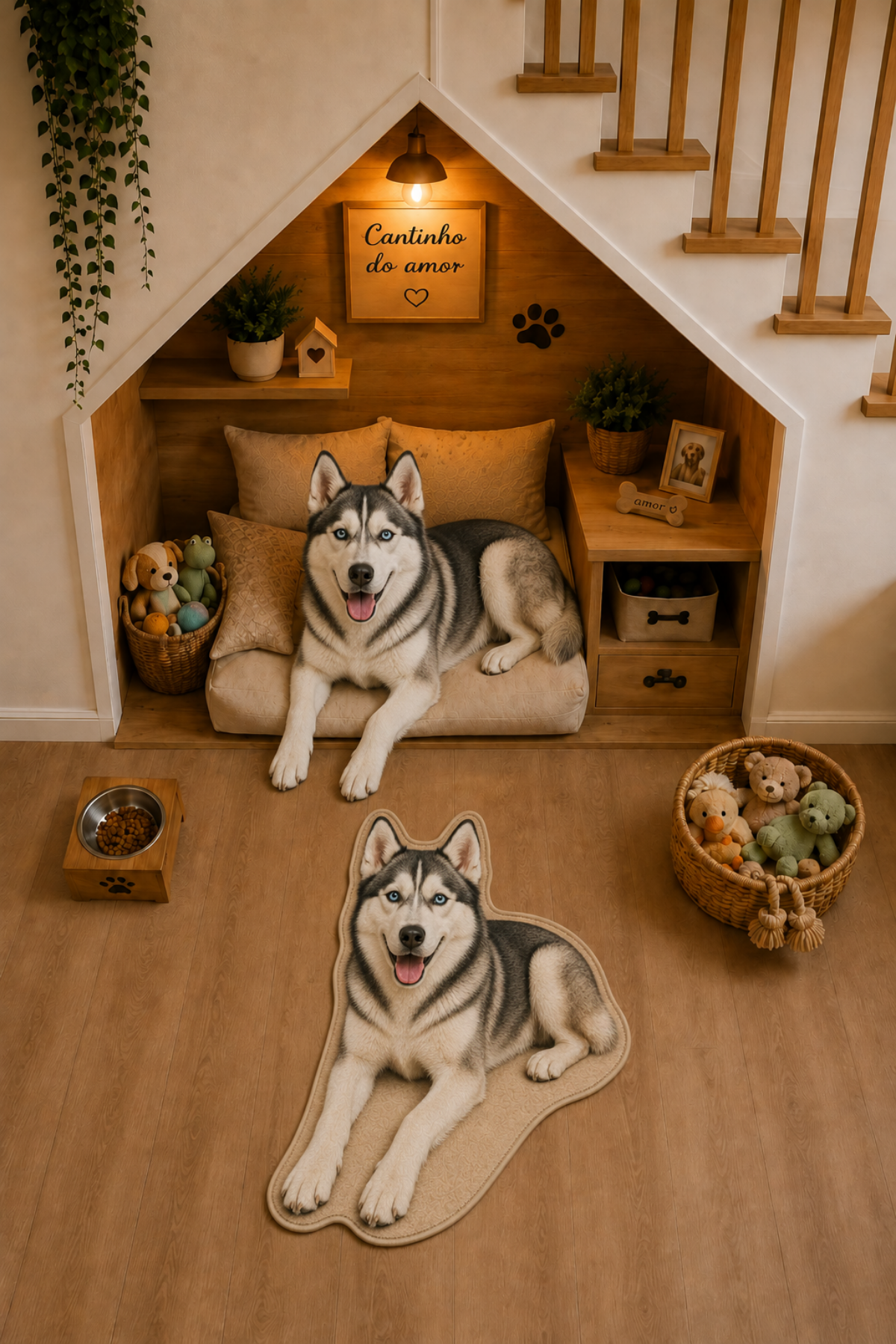 Sibirya Kurdu Husky Figürlü Mama Paspası Dijital Baskı Kaymaz Taban Yıkanabilir Halı – Farklı Ölçü Seçenekleri - oda mock-up görseli