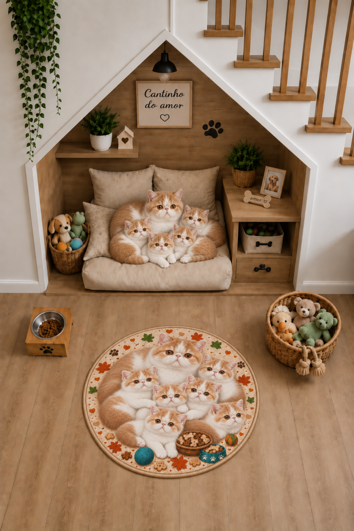 Exotic Shorthair yuvarlak kedi paspası oda görünümü